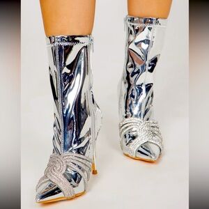 *Fashion Nova New High Heels Silver Boots!!!